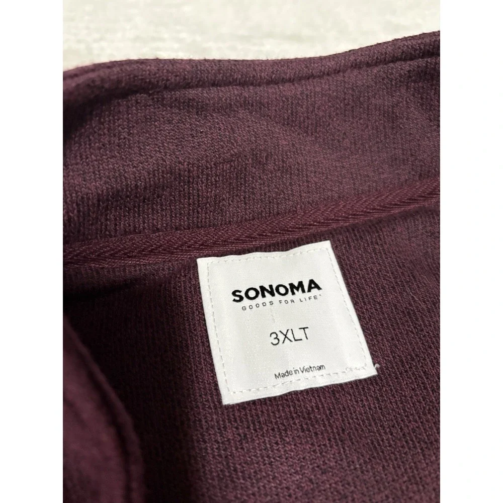 New Sonoma‎ Men's 1/4 Zip Sweater Fleece Size 3XLT Burgundy Soft NWT